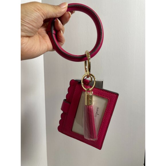 Nanette Lepore Vegan Leather Keychain Wallet Scallop Edge Trendy Fuchsia Pink - Picture 5 of 6